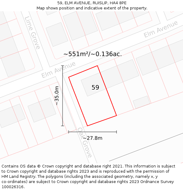 59, ELM AVENUE, RUISLIP, HA4 8PE: Plot and title map