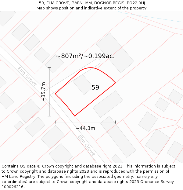 59, ELM GROVE, BARNHAM, BOGNOR REGIS, PO22 0HJ: Plot and title map