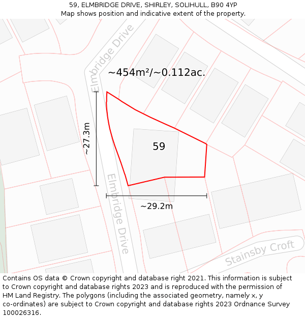 59, ELMBRIDGE DRIVE, SHIRLEY, SOLIHULL, B90 4YP: Plot and title map