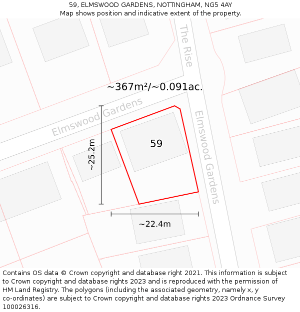 59, ELMSWOOD GARDENS, NOTTINGHAM, NG5 4AY: Plot and title map