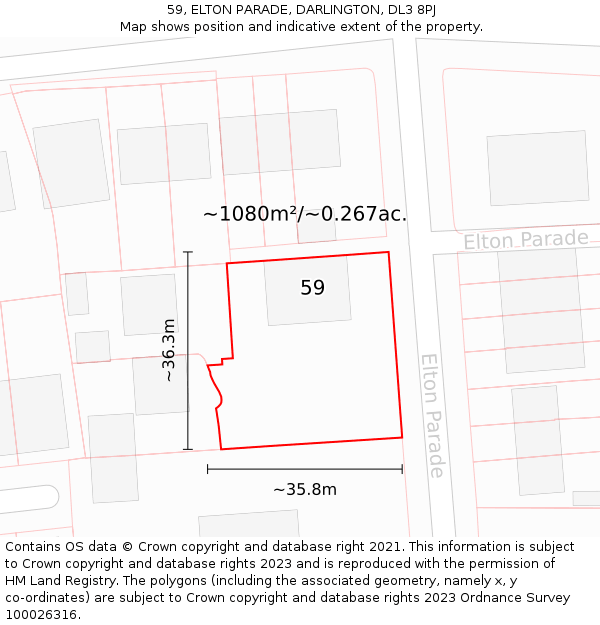 59, ELTON PARADE, DARLINGTON, DL3 8PJ: Plot and title map