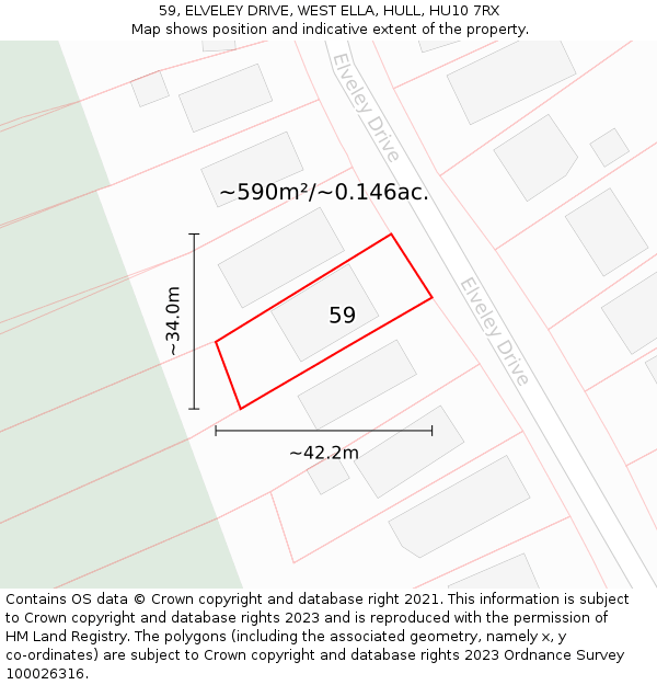 59, ELVELEY DRIVE, WEST ELLA, HULL, HU10 7RX: Plot and title map