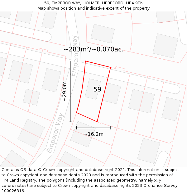 59, EMPEROR WAY, HOLMER, HEREFORD, HR4 9EN: Plot and title map