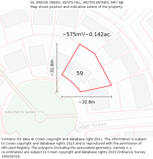 59, ERIDGE GREEN, KENTS HILL, MILTON KEYNES, MK7 6JE: Plot and title map