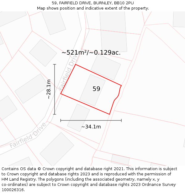 59, FAIRFIELD DRIVE, BURNLEY, BB10 2PU: Plot and title map