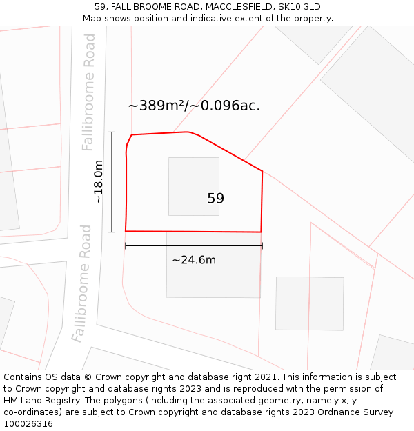 59, FALLIBROOME ROAD, MACCLESFIELD, SK10 3LD: Plot and title map