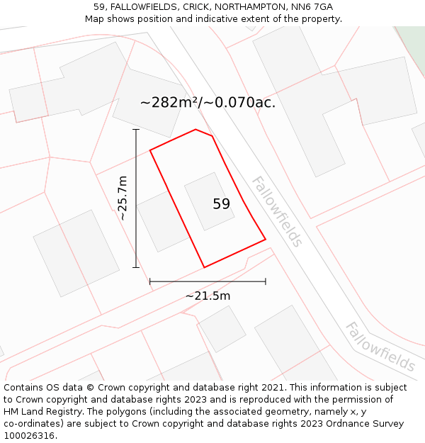 59, FALLOWFIELDS, CRICK, NORTHAMPTON, NN6 7GA: Plot and title map