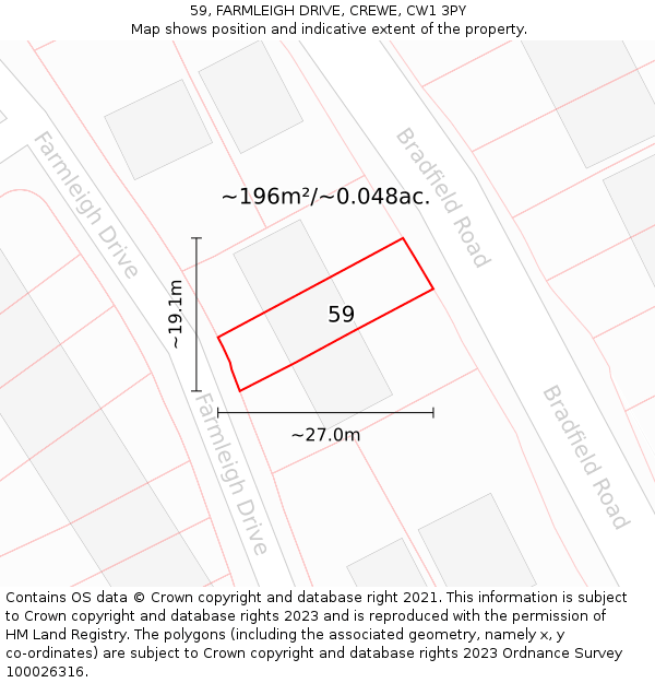 59, FARMLEIGH DRIVE, CREWE, CW1 3PY: Plot and title map