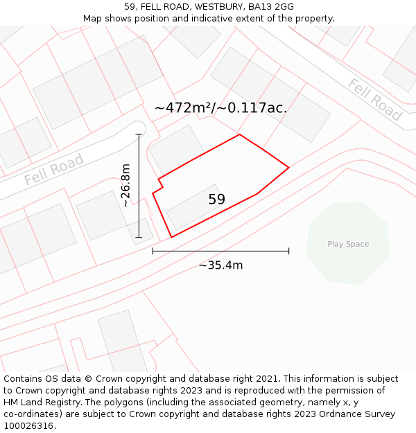 59, FELL ROAD, WESTBURY, BA13 2GG: Plot and title map