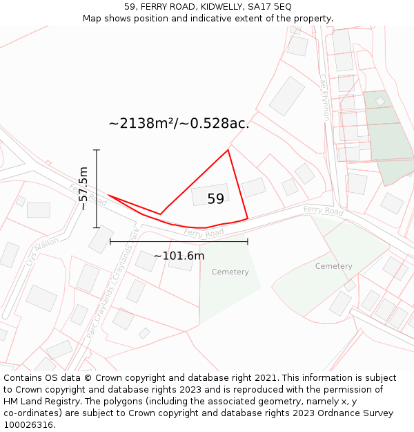 59, FERRY ROAD, KIDWELLY, SA17 5EQ: Plot and title map