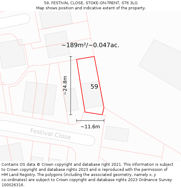 59, FESTIVAL CLOSE, STOKE-ON-TRENT, ST6 3LG: Plot and title map