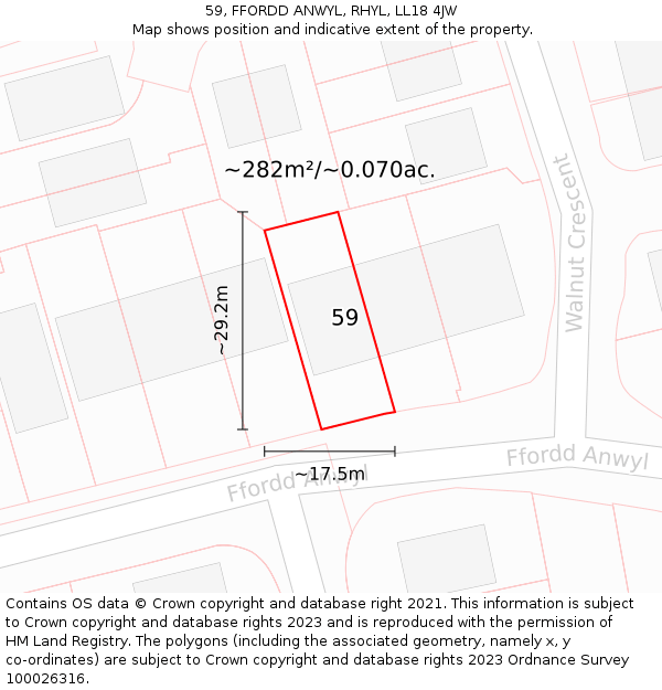 59, FFORDD ANWYL, RHYL, LL18 4JW: Plot and title map