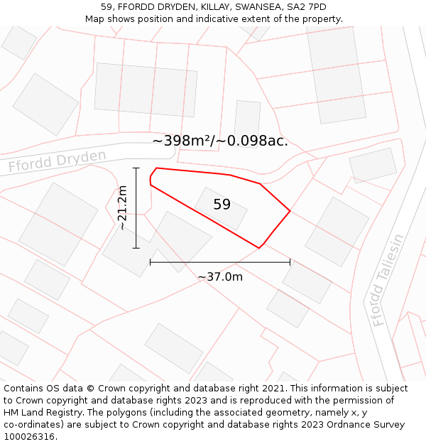 59, FFORDD DRYDEN, KILLAY, SWANSEA, SA2 7PD: Plot and title map