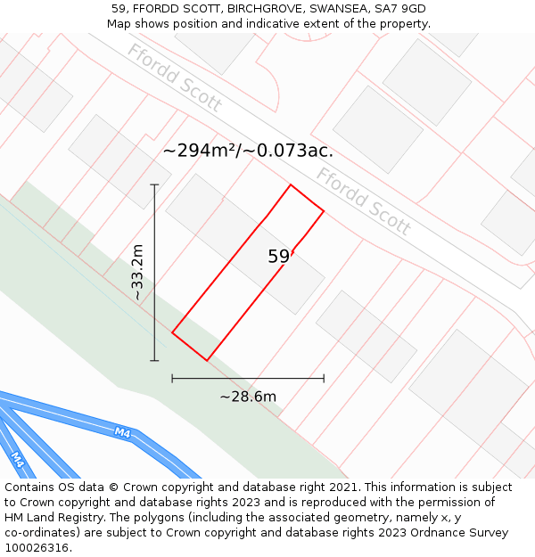 59, FFORDD SCOTT, BIRCHGROVE, SWANSEA, SA7 9GD: Plot and title map