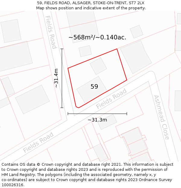 59, FIELDS ROAD, ALSAGER, STOKE-ON-TRENT, ST7 2LX: Plot and title map