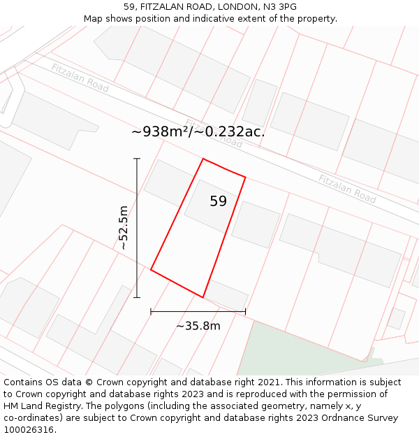 59, FITZALAN ROAD, LONDON, N3 3PG: Plot and title map