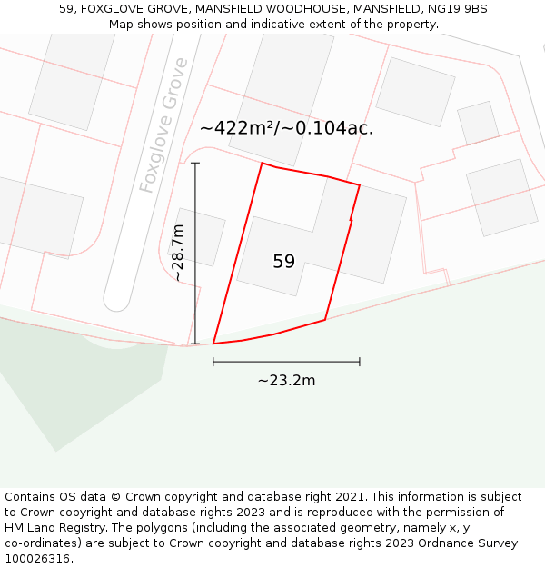 59, FOXGLOVE GROVE, MANSFIELD WOODHOUSE, MANSFIELD, NG19 9BS: Plot and title map