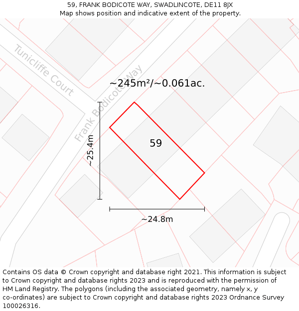 59, FRANK BODICOTE WAY, SWADLINCOTE, DE11 8JX: Plot and title map