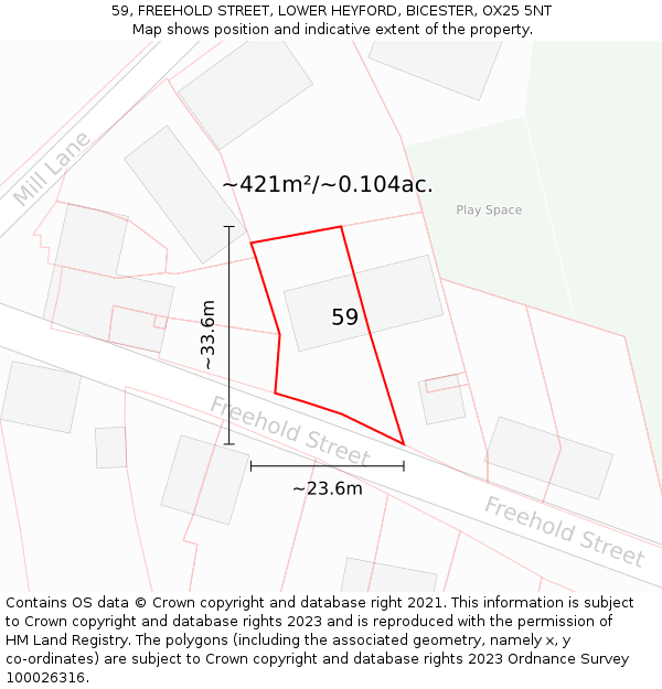 59, FREEHOLD STREET, LOWER HEYFORD, BICESTER, OX25 5NT: Plot and title map