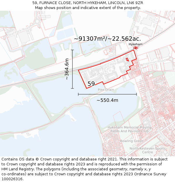 59, FURNACE CLOSE, NORTH HYKEHAM, LINCOLN, LN6 9ZR: Plot and title map