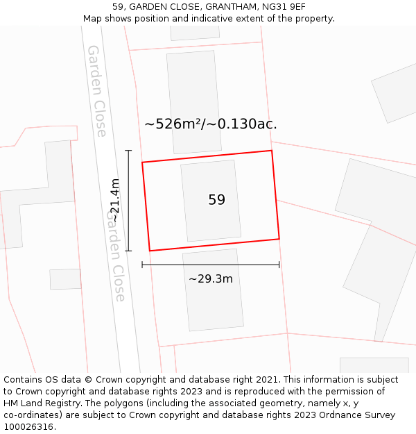 59, GARDEN CLOSE, GRANTHAM, NG31 9EF: Plot and title map