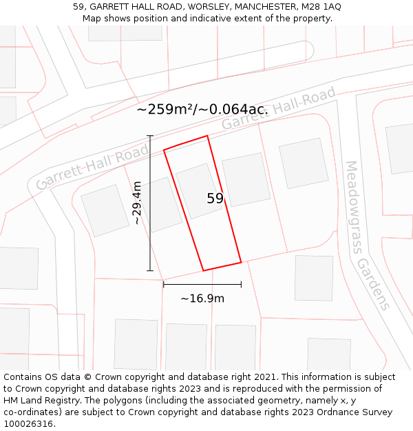 59, GARRETT HALL ROAD, WORSLEY, MANCHESTER, M28 1AQ: Plot and title map