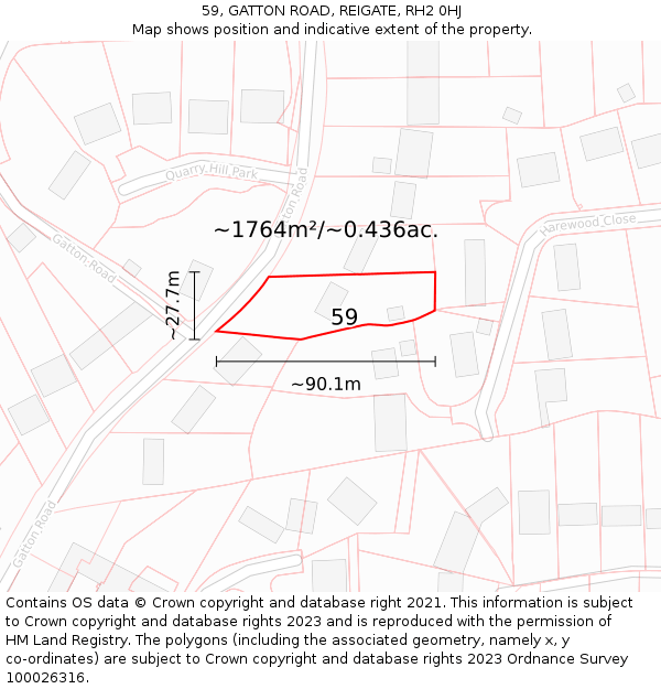 59, GATTON ROAD, REIGATE, RH2 0HJ: Plot and title map