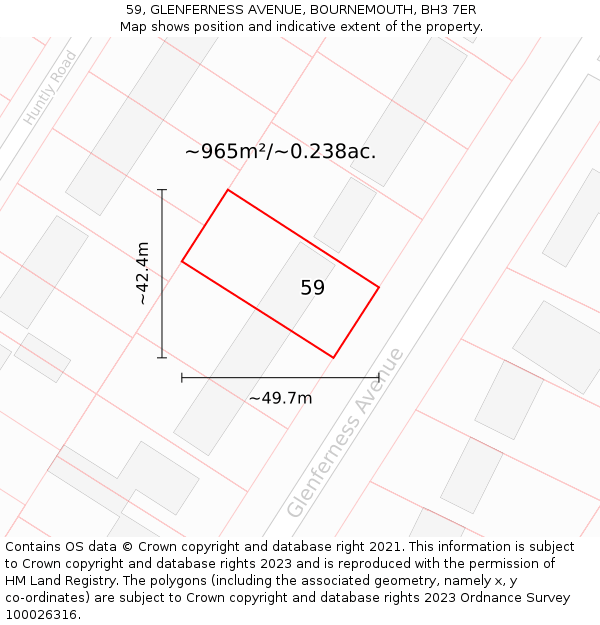 59, GLENFERNESS AVENUE, BOURNEMOUTH, BH3 7ER: Plot and title map