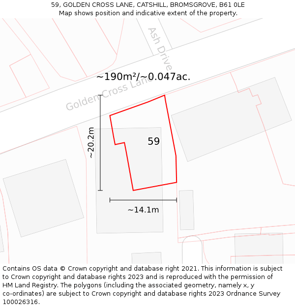 59, GOLDEN CROSS LANE, CATSHILL, BROMSGROVE, B61 0LE: Plot and title map