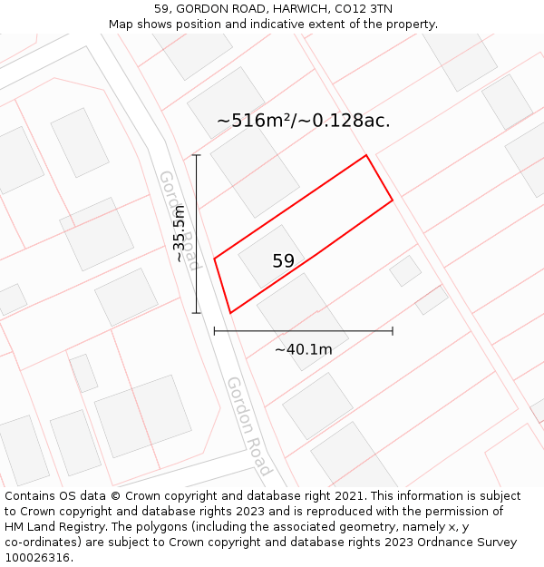 59, GORDON ROAD, HARWICH, CO12 3TN: Plot and title map