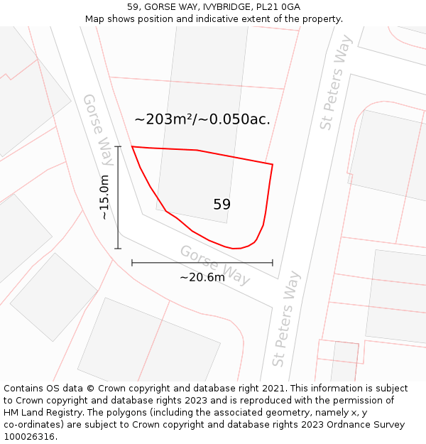 59, GORSE WAY, IVYBRIDGE, PL21 0GA: Plot and title map