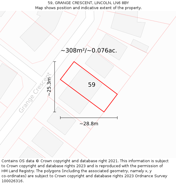 59, GRANGE CRESCENT, LINCOLN, LN6 8BY: Plot and title map