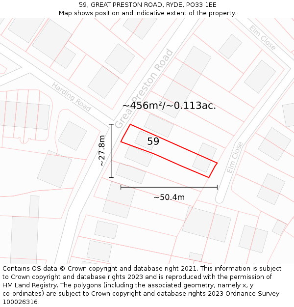 59, GREAT PRESTON ROAD, RYDE, PO33 1EE: Plot and title map