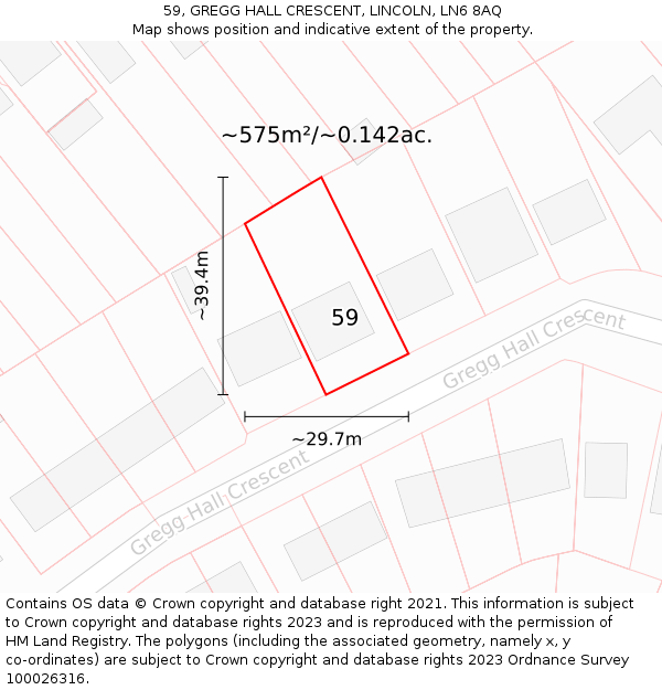 59, GREGG HALL CRESCENT, LINCOLN, LN6 8AQ: Plot and title map