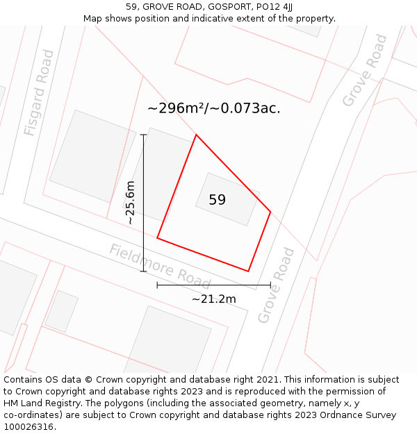 59, GROVE ROAD, GOSPORT, PO12 4JJ: Plot and title map