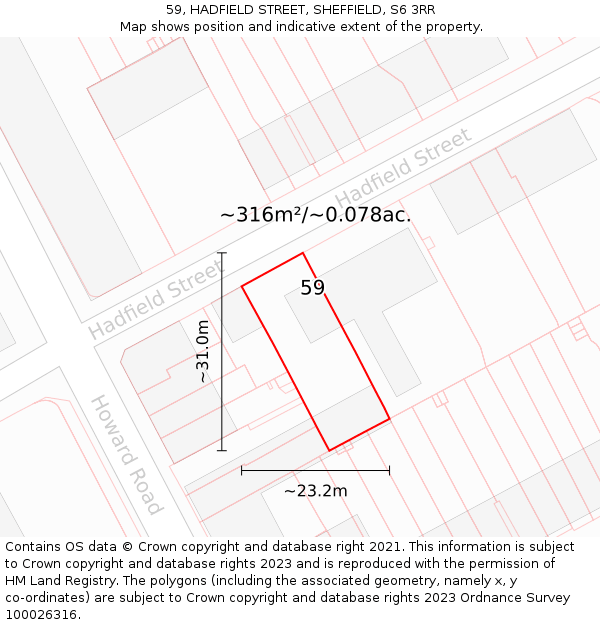 59, HADFIELD STREET, SHEFFIELD, S6 3RR: Plot and title map