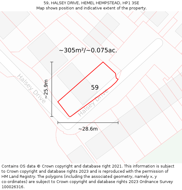 59, HALSEY DRIVE, HEMEL HEMPSTEAD, HP1 3SE: Plot and title map