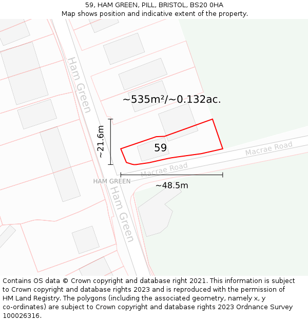 59, HAM GREEN, PILL, BRISTOL, BS20 0HA: Plot and title map