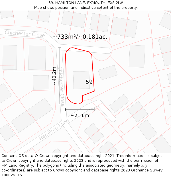 59, HAMILTON LANE, EXMOUTH, EX8 2LW: Plot and title map