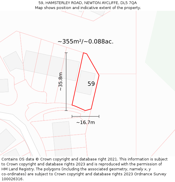 59, HAMSTERLEY ROAD, NEWTON AYCLIFFE, DL5 7QA: Plot and title map