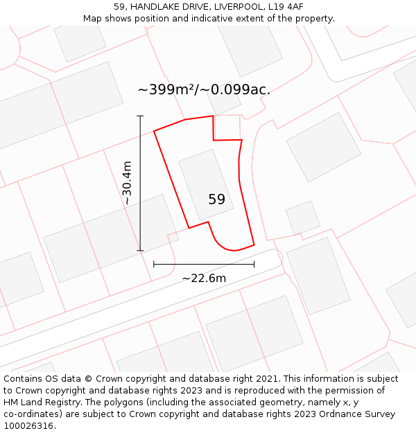 59, HANDLAKE DRIVE, LIVERPOOL, L19 4AF: Plot and title map