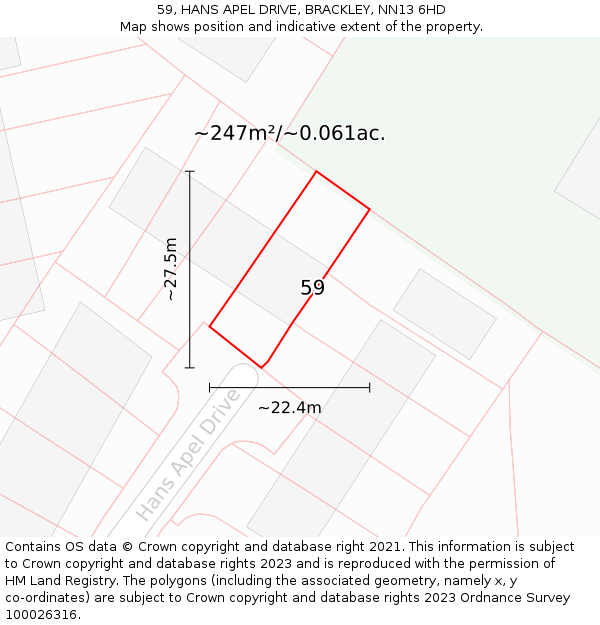 59, HANS APEL DRIVE, BRACKLEY, NN13 6HD: Plot and title map