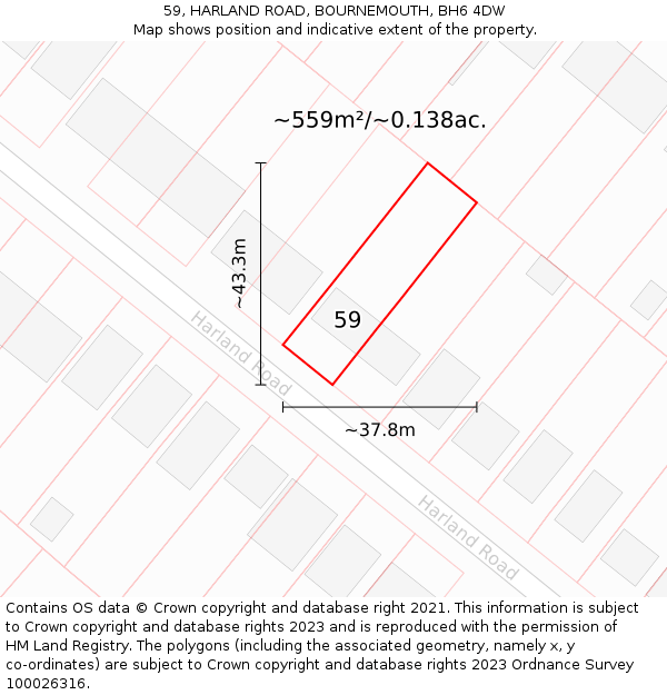 59, HARLAND ROAD, BOURNEMOUTH, BH6 4DW: Plot and title map