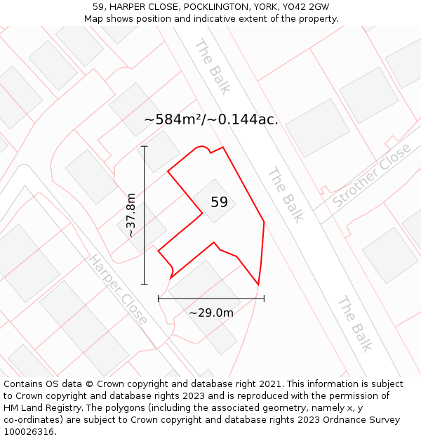 59, HARPER CLOSE, POCKLINGTON, YORK, YO42 2GW: Plot and title map