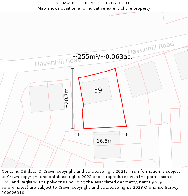 59, HAVENHILL ROAD, TETBURY, GL8 8TE: Plot and title map