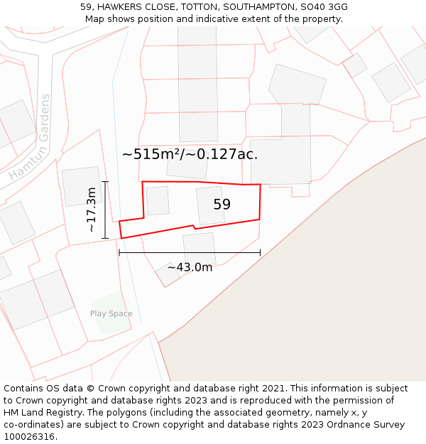 59, HAWKERS CLOSE, TOTTON, SOUTHAMPTON, SO40 3GG: Plot and title map