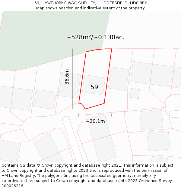 59, HAWTHORNE WAY, SHELLEY, HUDDERSFIELD, HD8 8PX: Plot and title map