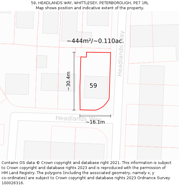 59, HEADLANDS WAY, WHITTLESEY, PETERBOROUGH, PE7 1RL: Plot and title map