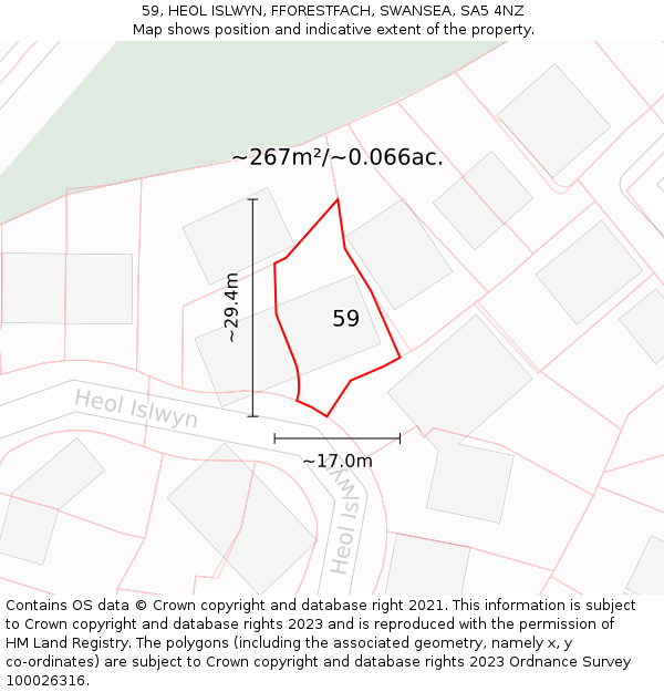 59, HEOL ISLWYN, FFORESTFACH, SWANSEA, SA5 4NZ: Plot and title map