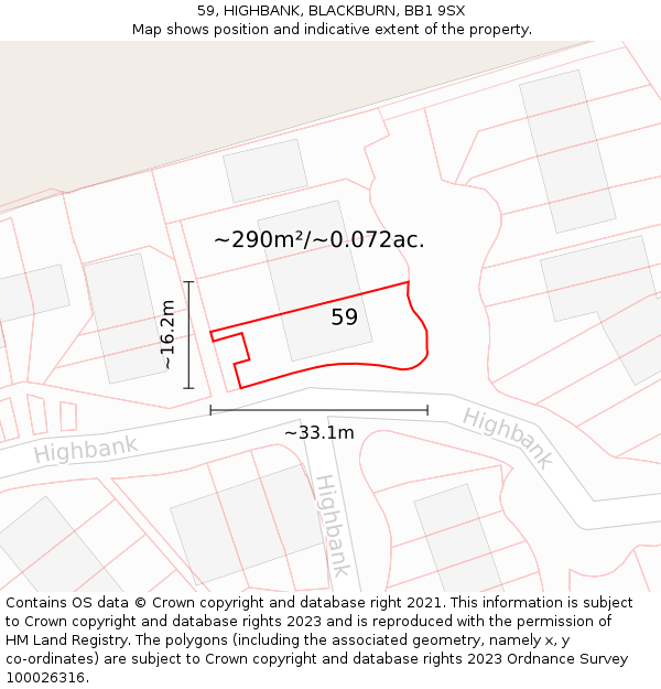 59, HIGHBANK, BLACKBURN, BB1 9SX: Plot and title map